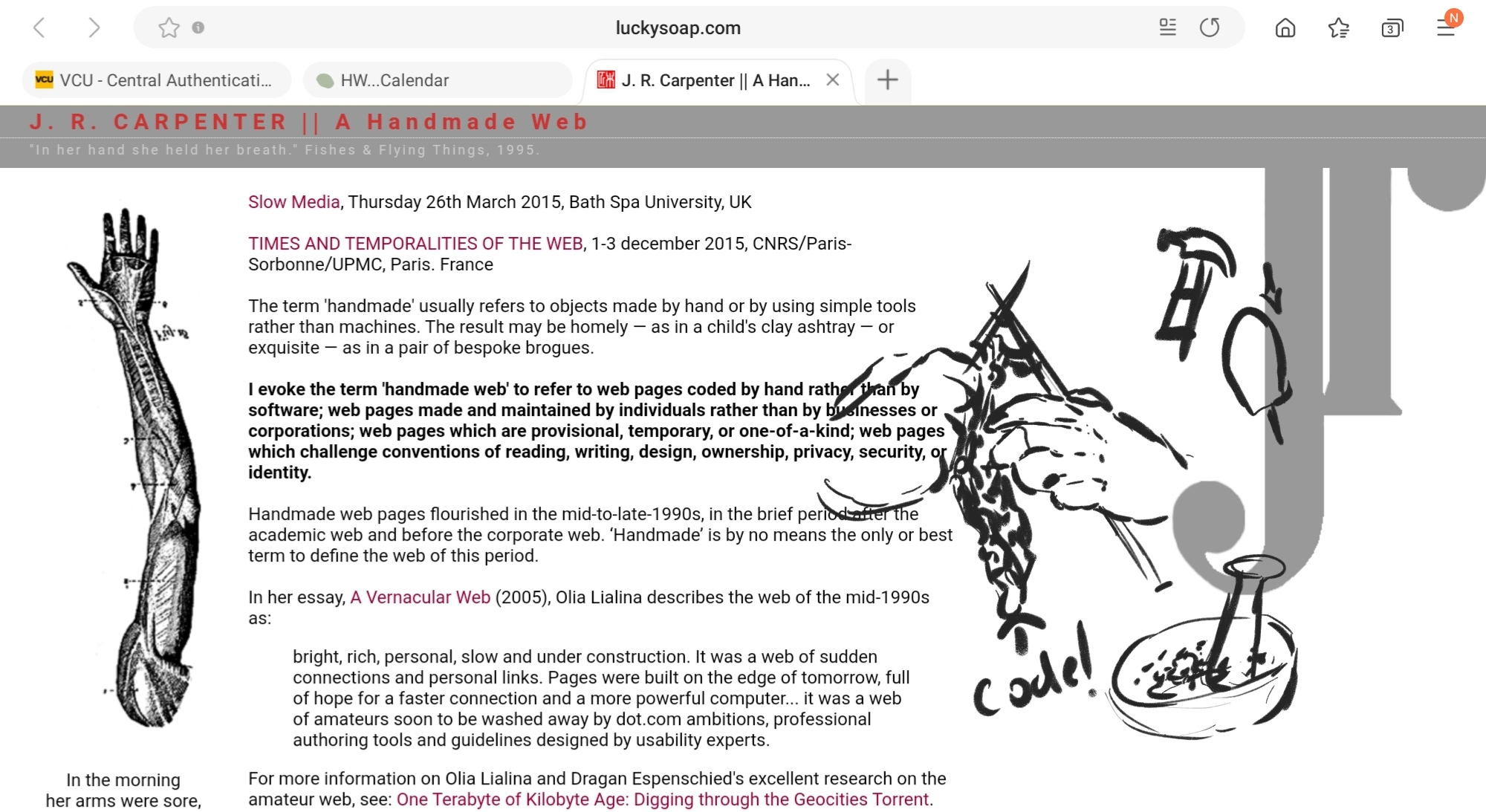 screenshot of the reading with some hands knitting and other doddles