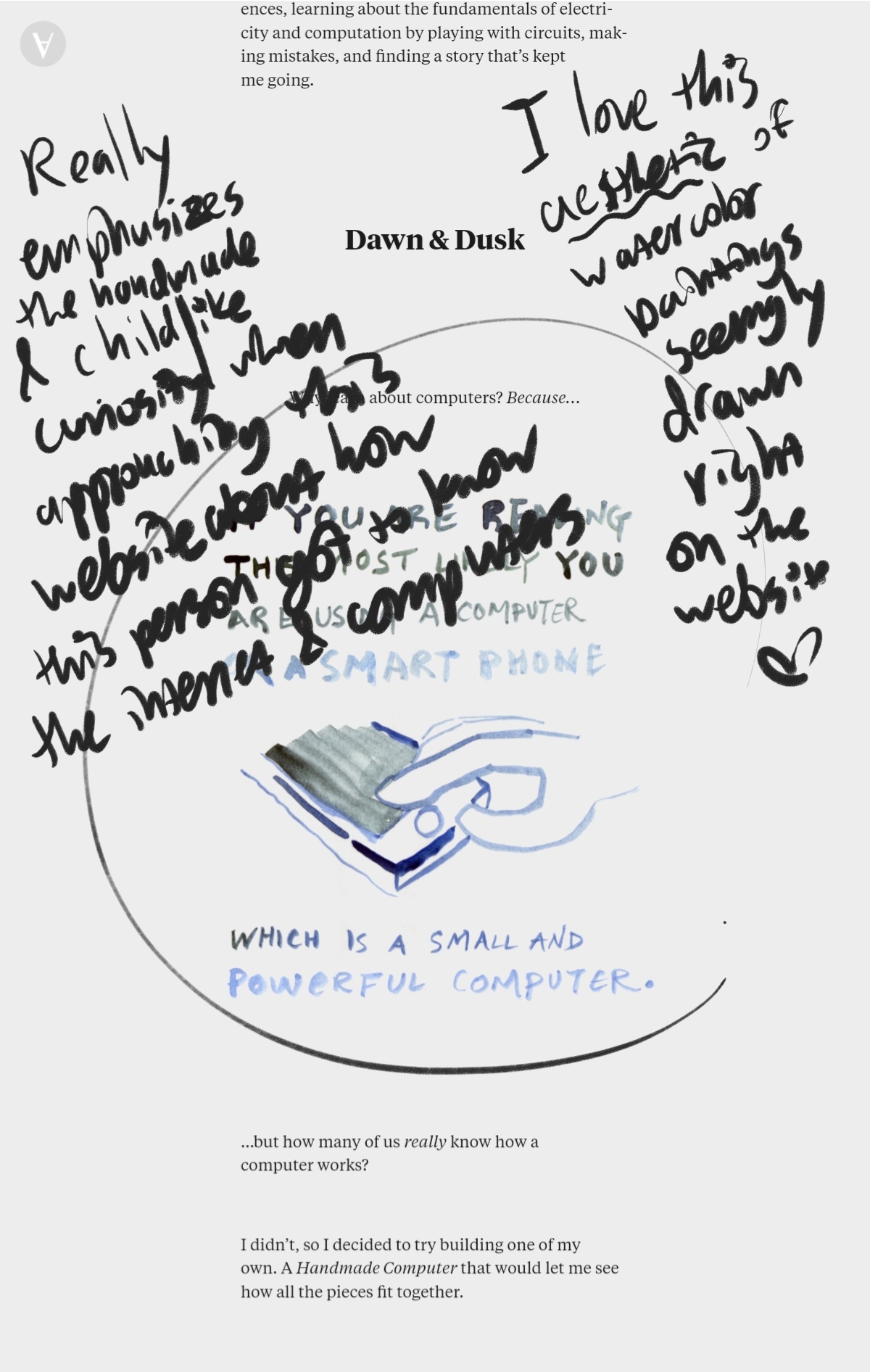 screenshot of the reading with some annotated thoughts